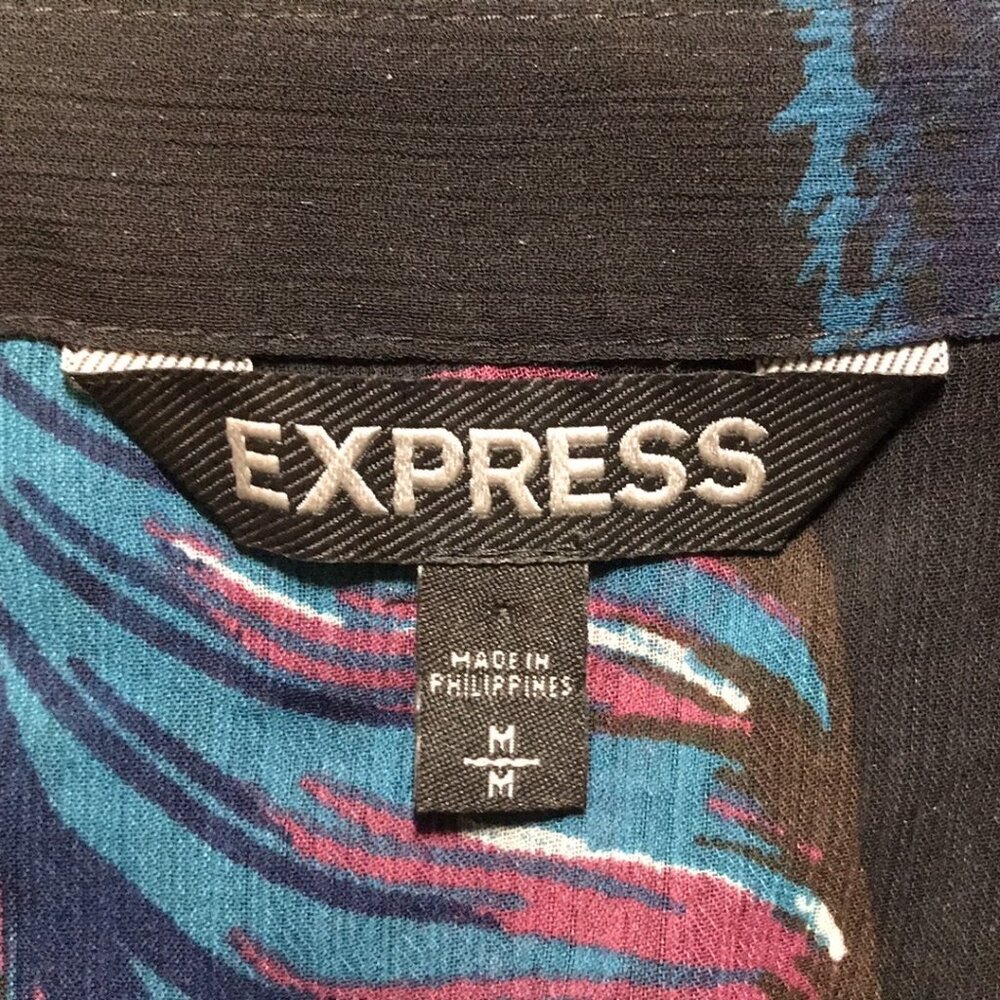 Express Sheer Feather Print Tie Front Blouse - image 2